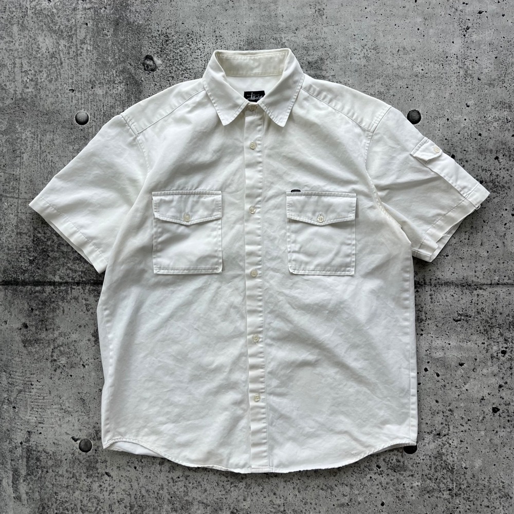 Vintage Stussy Shirt Mens Medium White Utility Skate Workwear Button USA Y2K